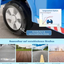 12V Kinder Aufsitz Müllwagen mit Musik & Hupen & Licht & Fernbedienung Blau