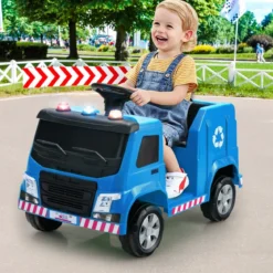 12V Kinder Aufsitz Müllwagen mit Musik & Hupen & Licht & Fernbedienung Blau