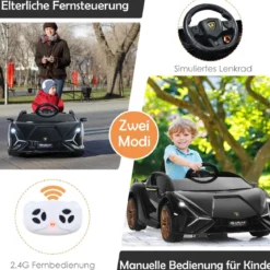 12V Kinderauto mit Fernbedienung Kinderfahrzeug für Kinder 108 x 64 x 41 cm Schwarz