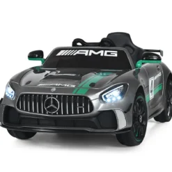12V Kinderauto mit 2,4G Fernbedienung 3 Gang Elektroauto 3-5km/h mit LED Scheinwerfer Silbergrau