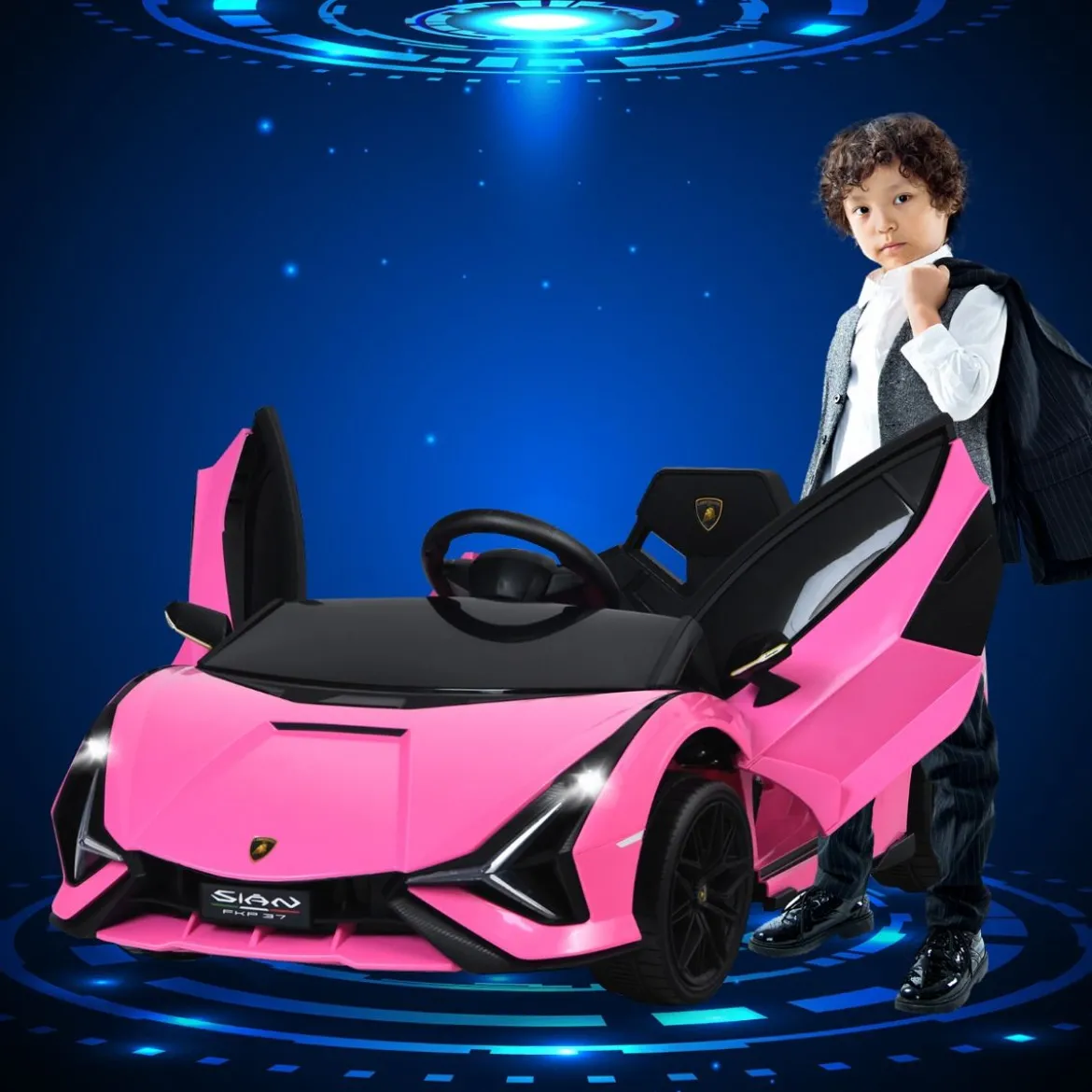 12V Kinderauto mit 2,4G-Fernbedienung mit Musik und LED-Scheinwerfer 108 x 64 x 41 cm Rosa