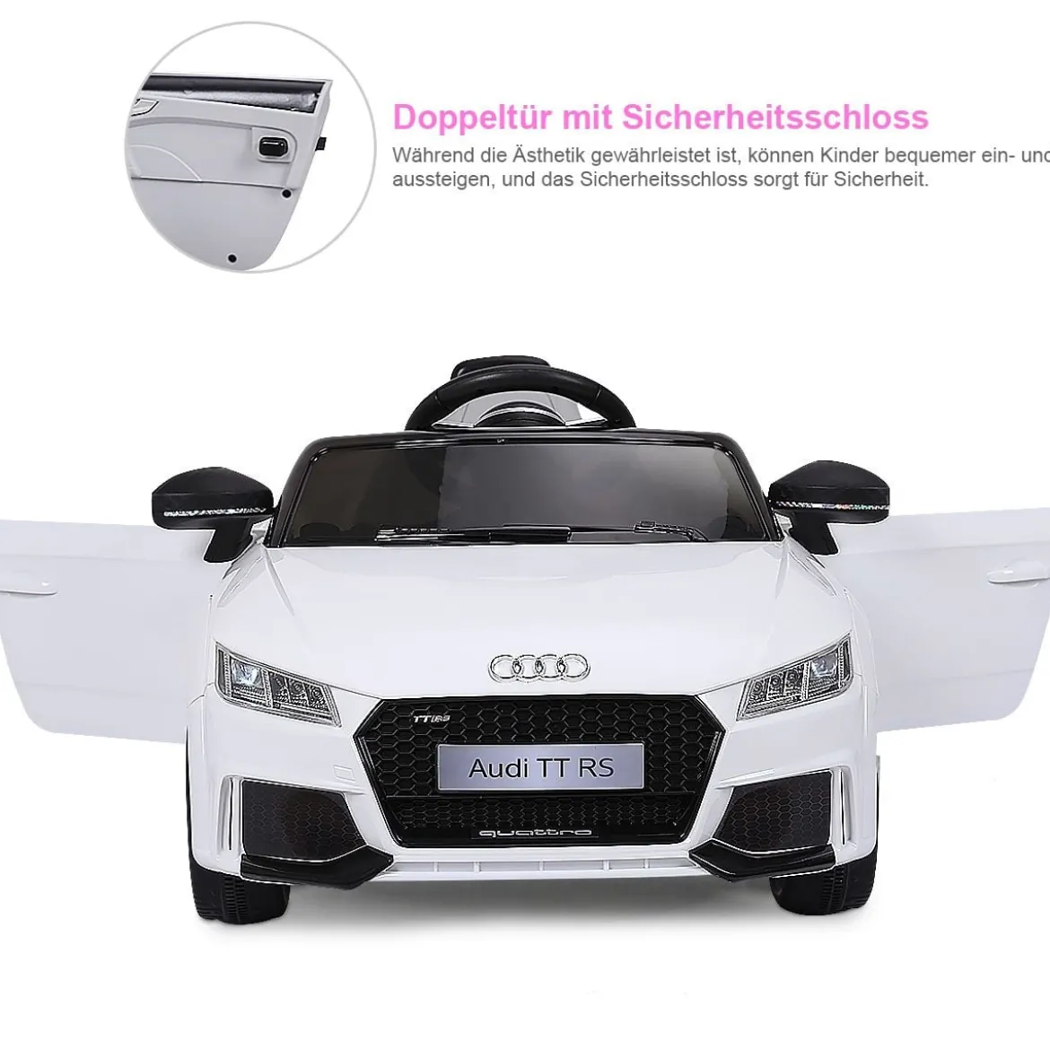 12V Kinderauto mit 2 Motoren und MP3 und Musik 104 x 63,5 x 45,5 cm Weiß