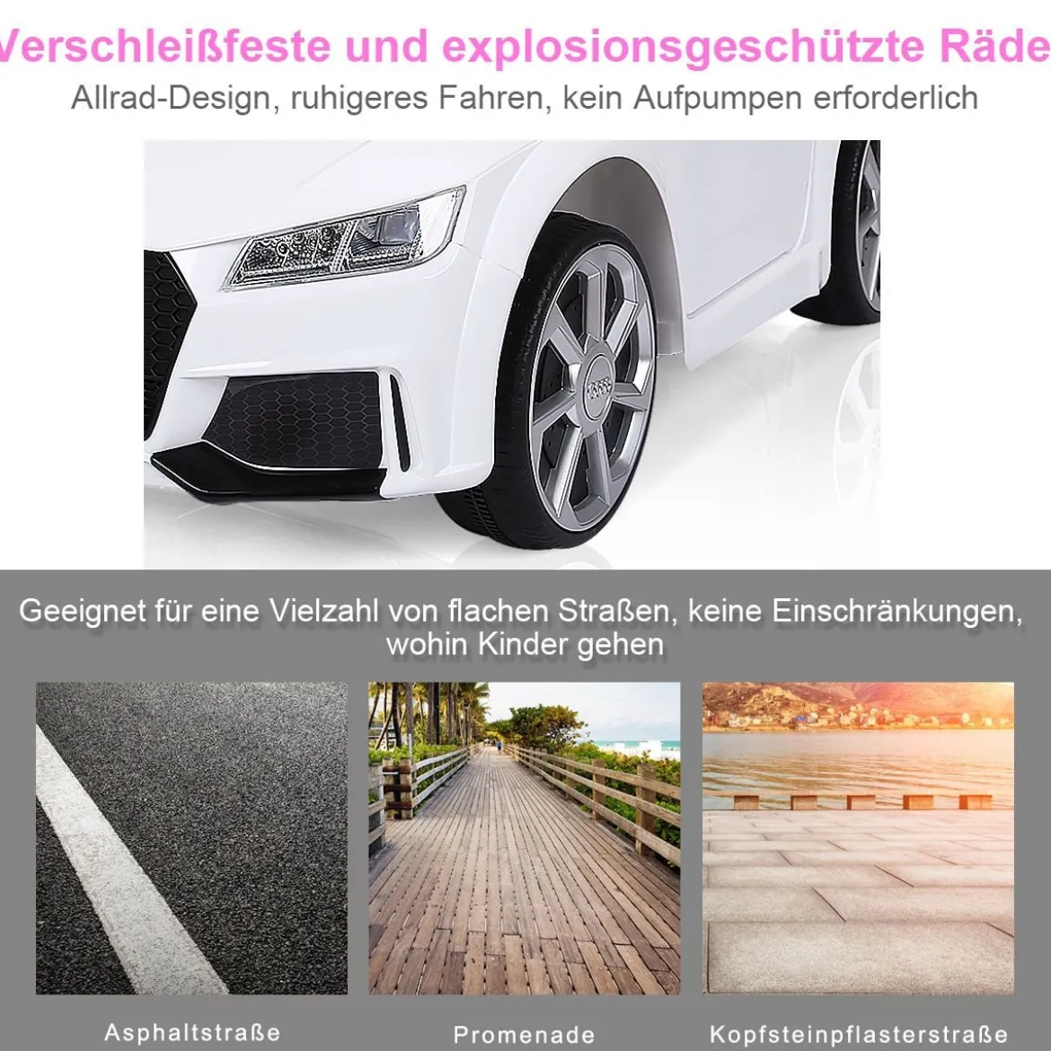 12V Kinderauto mit 2 Motoren und MP3 und Musik 104 x 63,5 x 45,5 cm Weiß