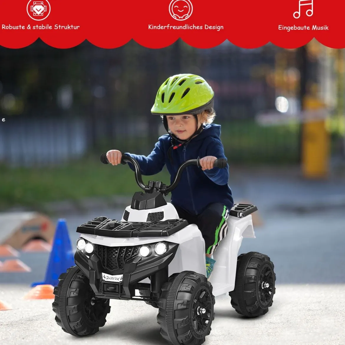 6V Kinderauto mit Musik MP3 USB für Jungs und Mädchen 41 x 68,5 x 49,5 cm Weiß