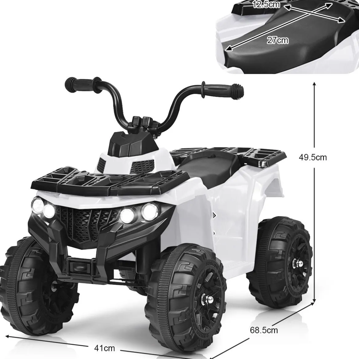 6V Kinderauto mit Musik MP3 USB für Jungs und Mädchen 41 x 68,5 x 49,5 cm Weiß