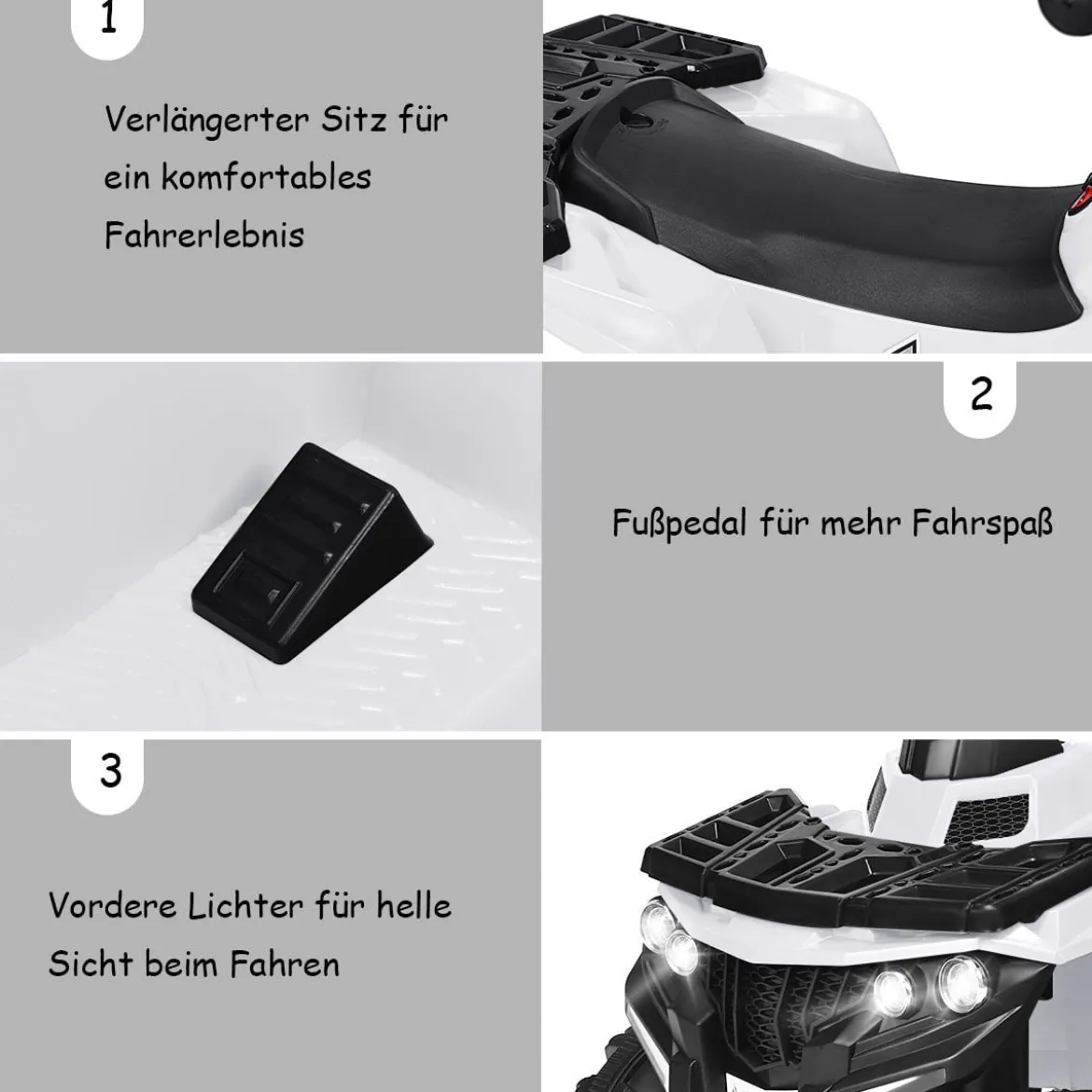 6V Kinderauto mit Musik MP3 USB für Jungs und Mädchen 41 x 68,5 x 49,5 cm Weiß