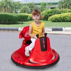 6V Kinder Autoscooter 360 Grad Drehung mit Musik & bunten LED Lichtern Rot