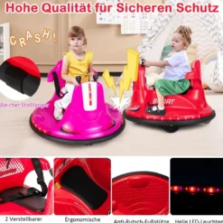 6V Kinder Autoscooter 360 Grad Drehung mit Musik & bunten LED Lichtern Rot