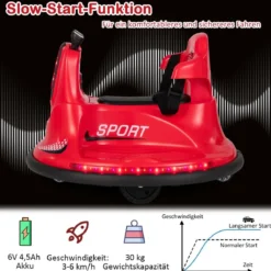 6V Kinder Autoscooter 360 Grad Drehung mit Musik & bunten LED Lichtern Rot