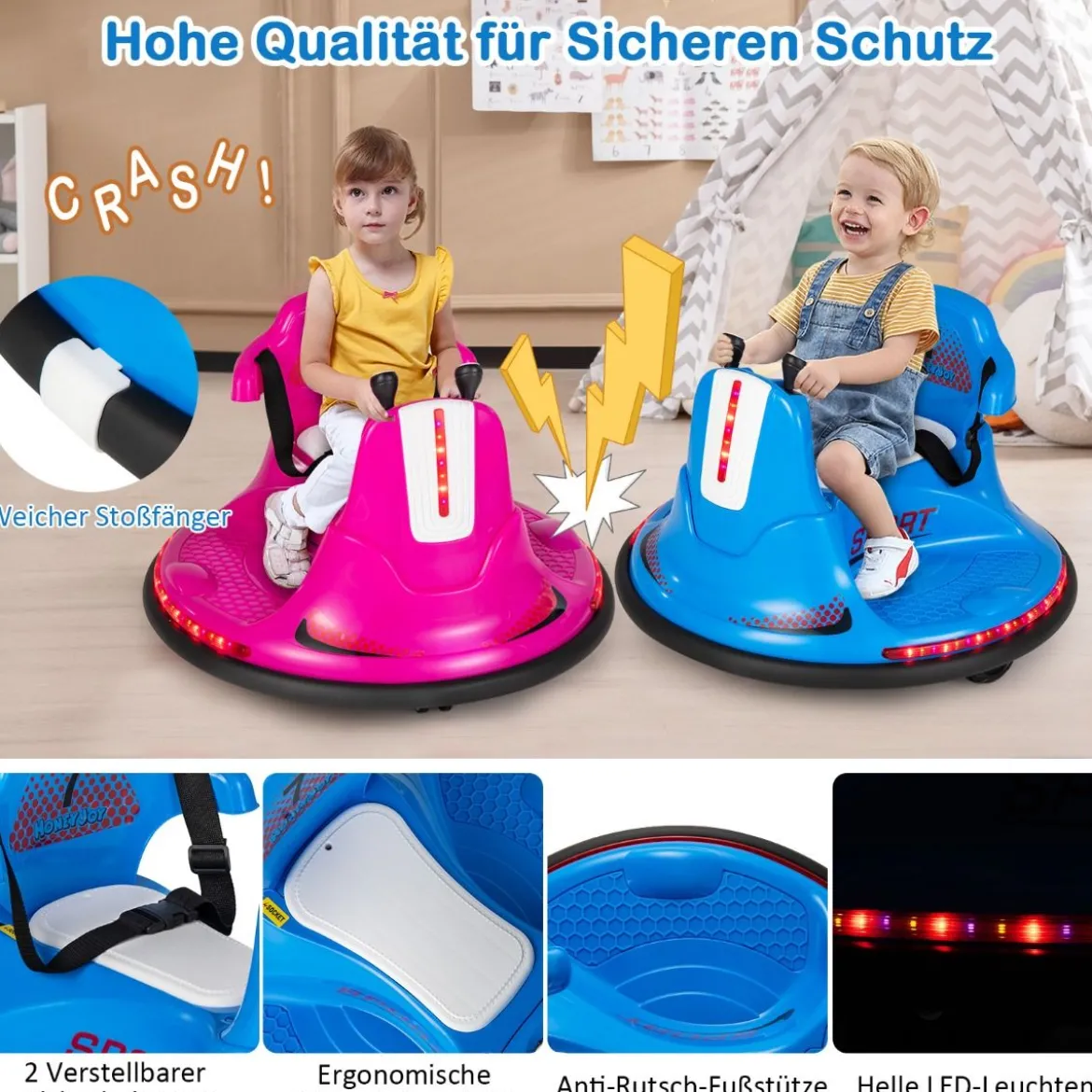 6V Kinder Autoscooter 360 Grad Drehung mit Musik & bunten LED Lichtern Blau