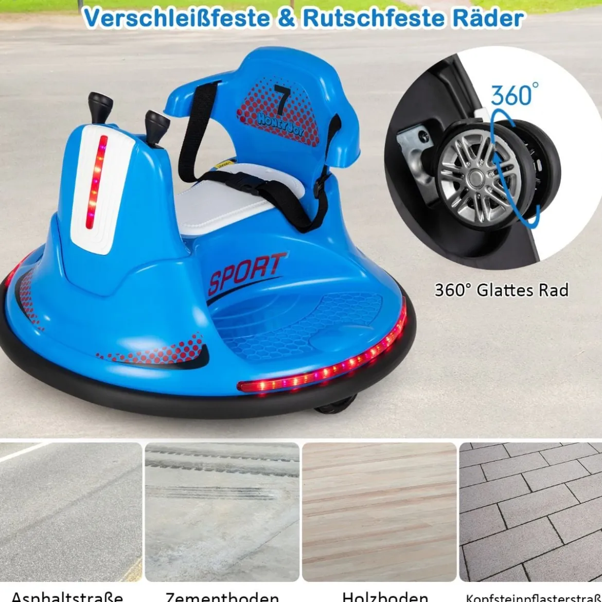 6V Kinder Autoscooter 360 Grad Drehung mit Musik & bunten LED Lichtern Blau
