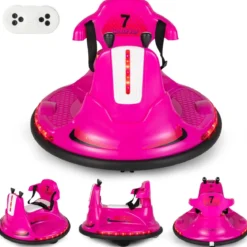 6V Kinder Autoscooter 360 Grad Drehung mit Musik & bunten LED Lichtern Rosa