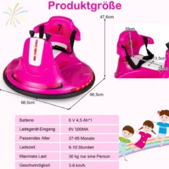 6V Kinder Autoscooter 360 Grad Drehung mit Musik & bunten LED Lichtern Rosa