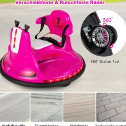 6V Kinder Autoscooter 360 Grad Drehung mit Musik & bunten LED Lichtern Rosa