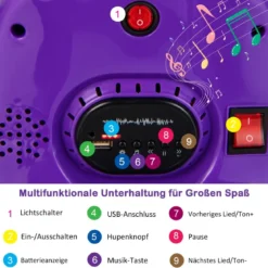 6V Kinder Autoscooter 360 Grad Drehung mit Musik & bunten LED Lichtern Lila