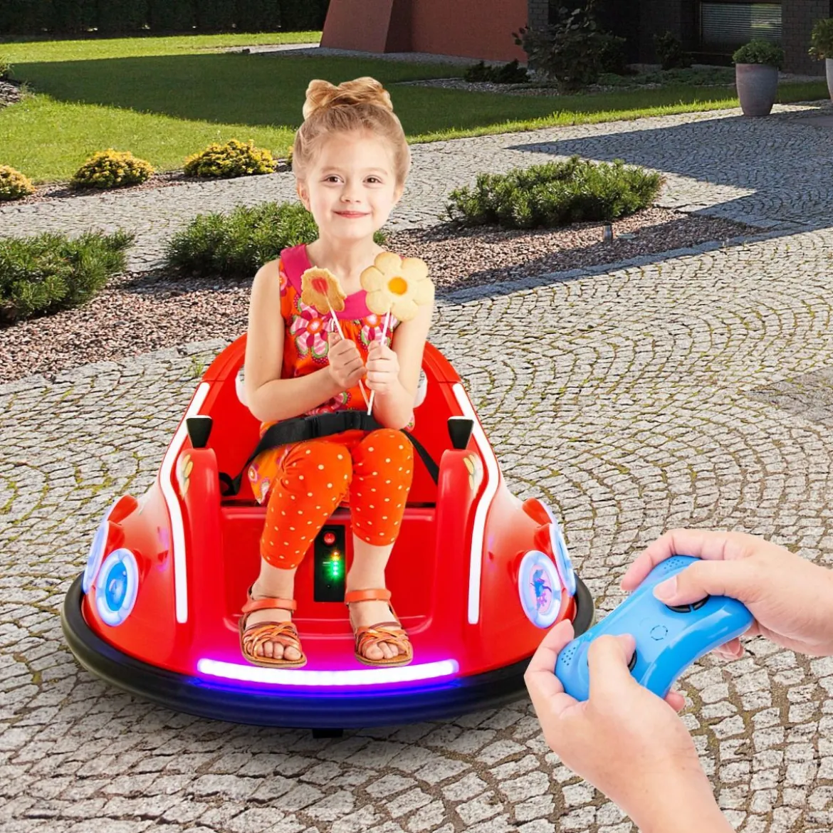 12V Kinder Autoscooter 360 Grad Drehung mit Musik & Lichtern & Fernbedienung