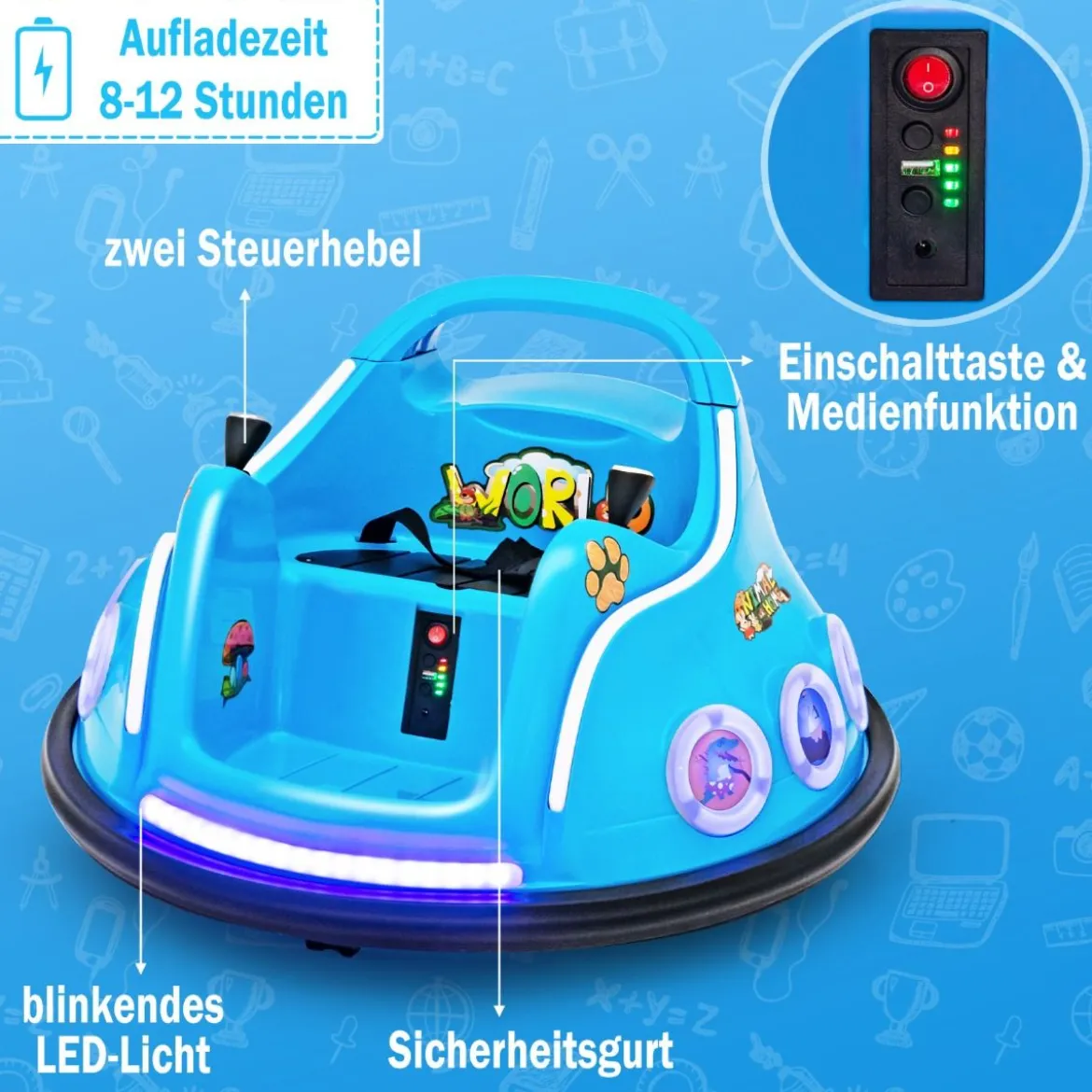 12V Kinder Autoscooter 360 Grad Drehung mit Musik & Lichtern & Fernbedienung