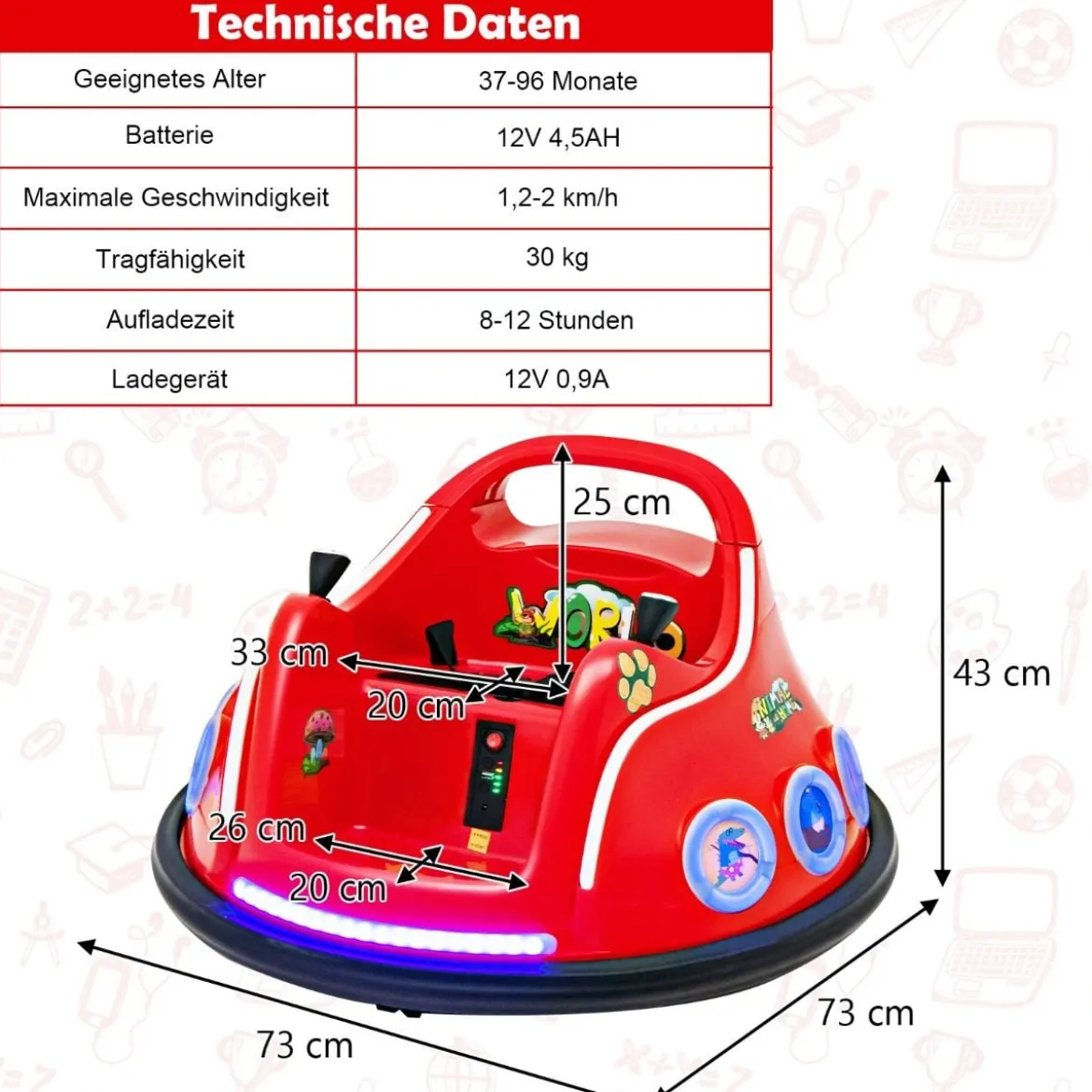 12V Kinder Autoscooter 360 Grad Drehung mit Musik & Lichtern & Fernbedienung