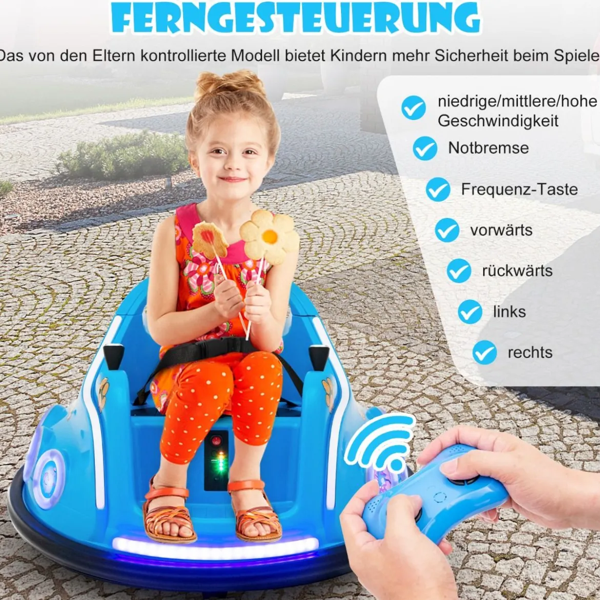 12V Kinder Autoscooter 360 Grad Drehung mit Musik & Lichtern & Fernbedienung