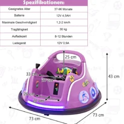 12V Kinder Autoscooter 360 Grad Drehung mit Musik & Lichtern & Fernbedienung