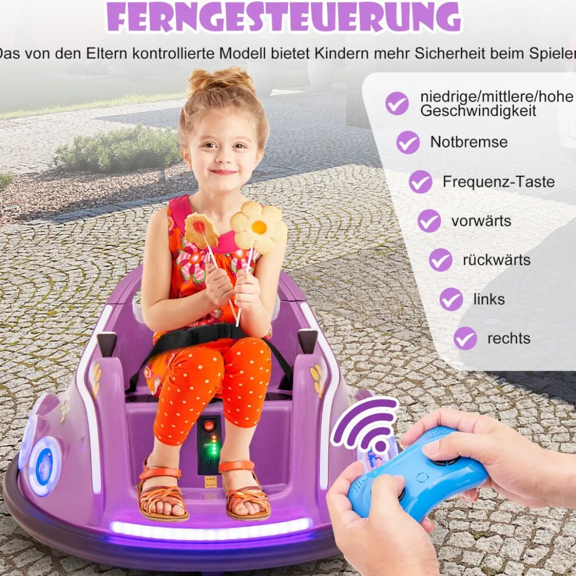 12V Kinder Autoscooter 360 Grad Drehung mit Musik & Lichtern & Fernbedienung