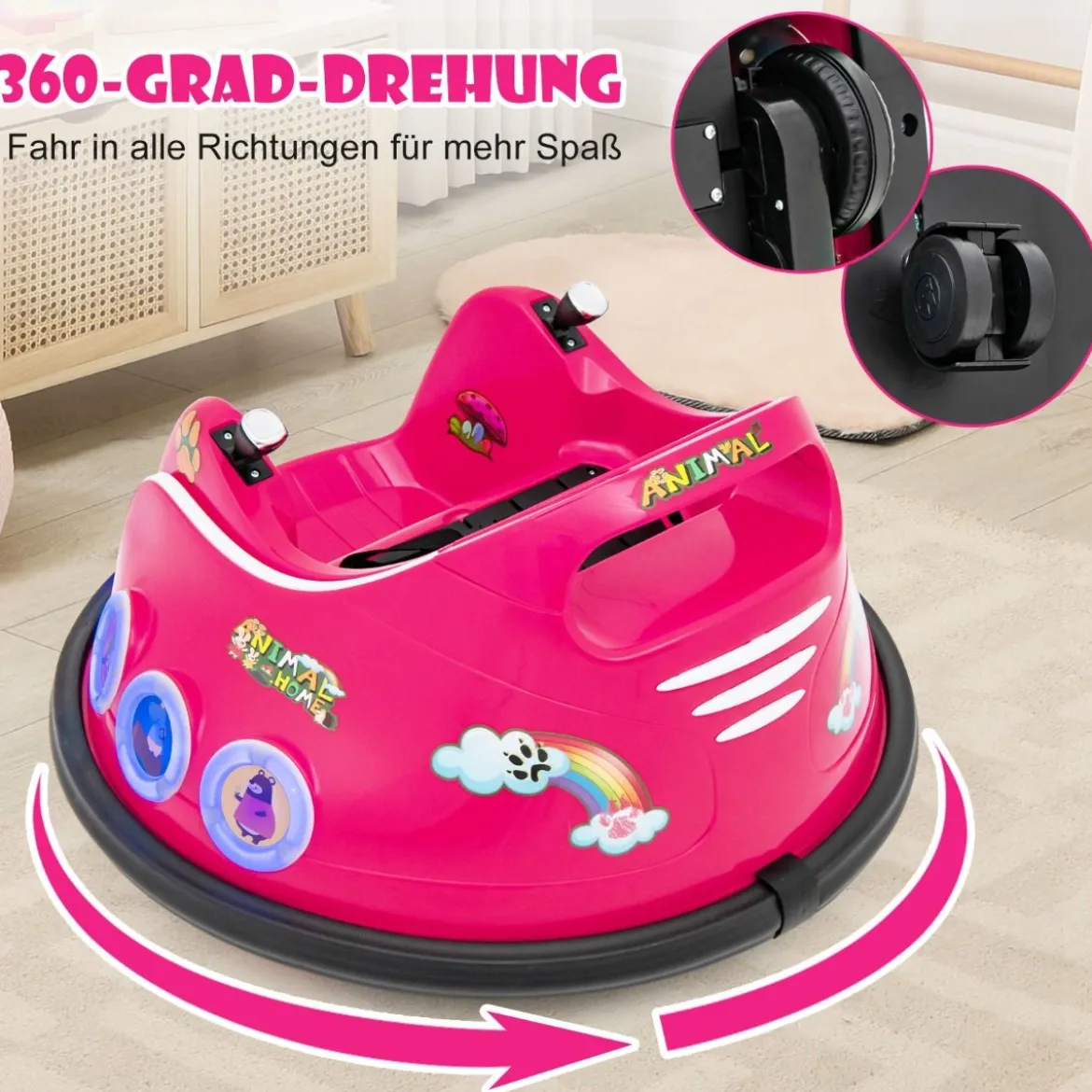 12V Kinder Autoscooter 360 Grad Drehung mit Musik & Lichtern & Fernbedienung