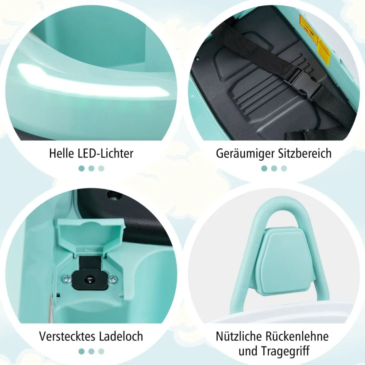 6V Kinder Autoscooter mit Musik & Lichtern & 360° Rotation Elektroauto Bumper car 1,5-3 km/h Grün