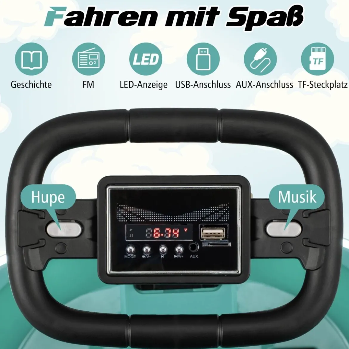 6V Kinder Autoscooter mit Musik & Lichtern & 360° Rotation Elektroauto Bumper car 1,5-3 km/h Grün