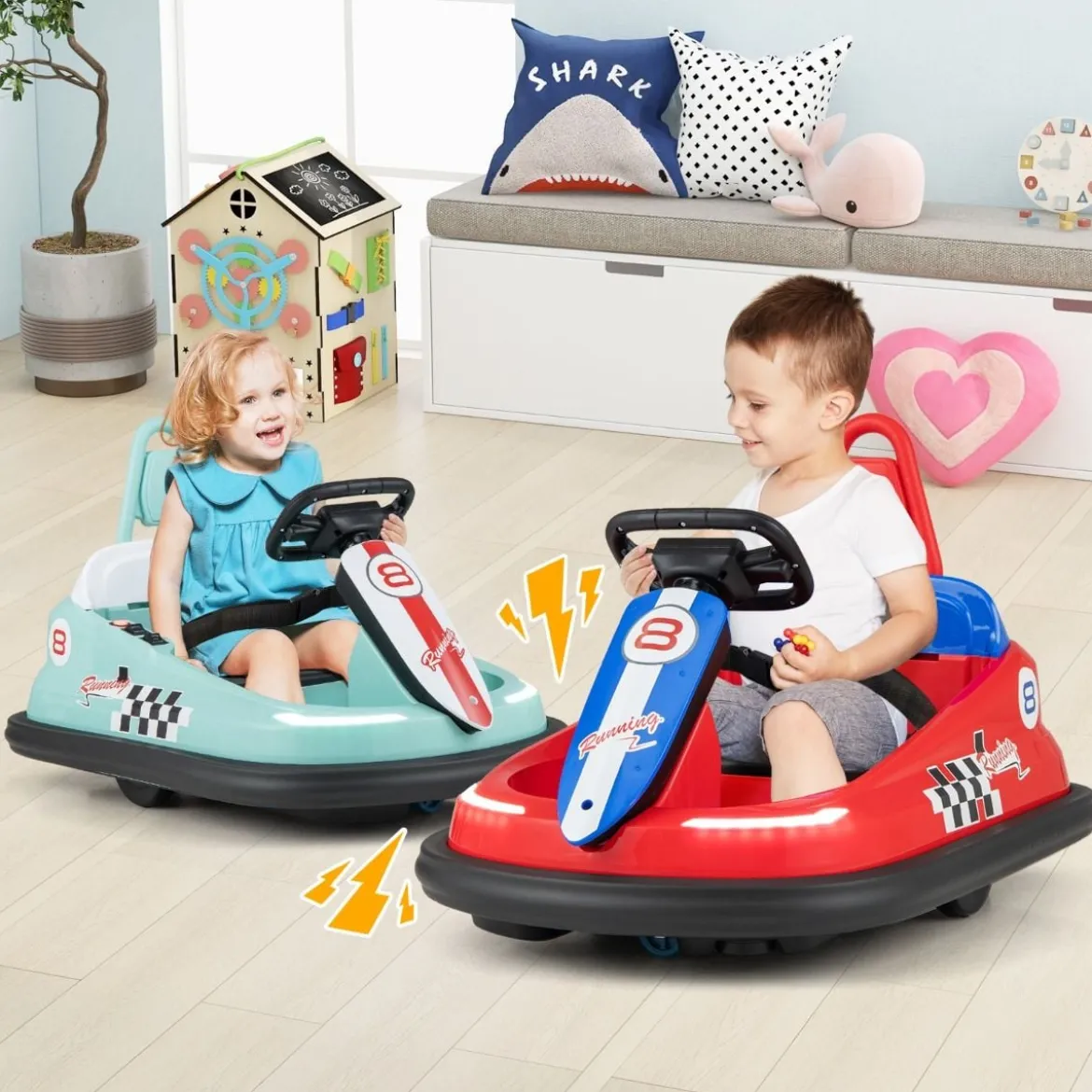 6V Kinder Autoscooter mit Musik & Lichtern & 360° Rotation Elektroauto Bumper car 1,5-3 km/h Grün