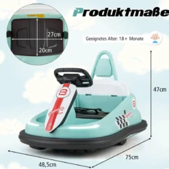 6V Kinder Autoscooter mit Musik & Lichtern & 360° Rotation Elektroauto Bumper car 1,5-3 km/h Grün