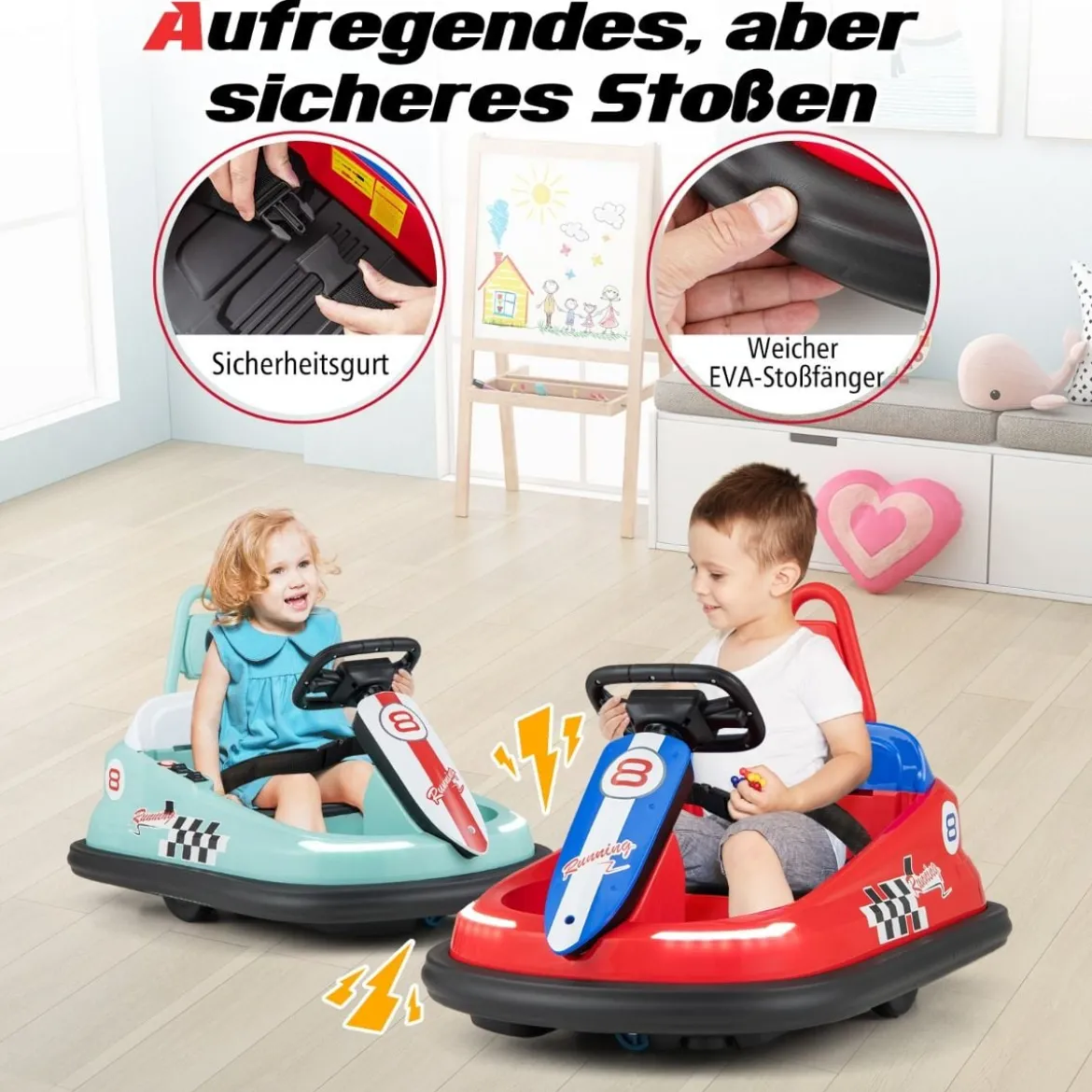 6V Kinder Autoscooter mit Musik & Lichtern & 360° Rotation Elektroauto Bumper car 1,5-3 km/h Rot