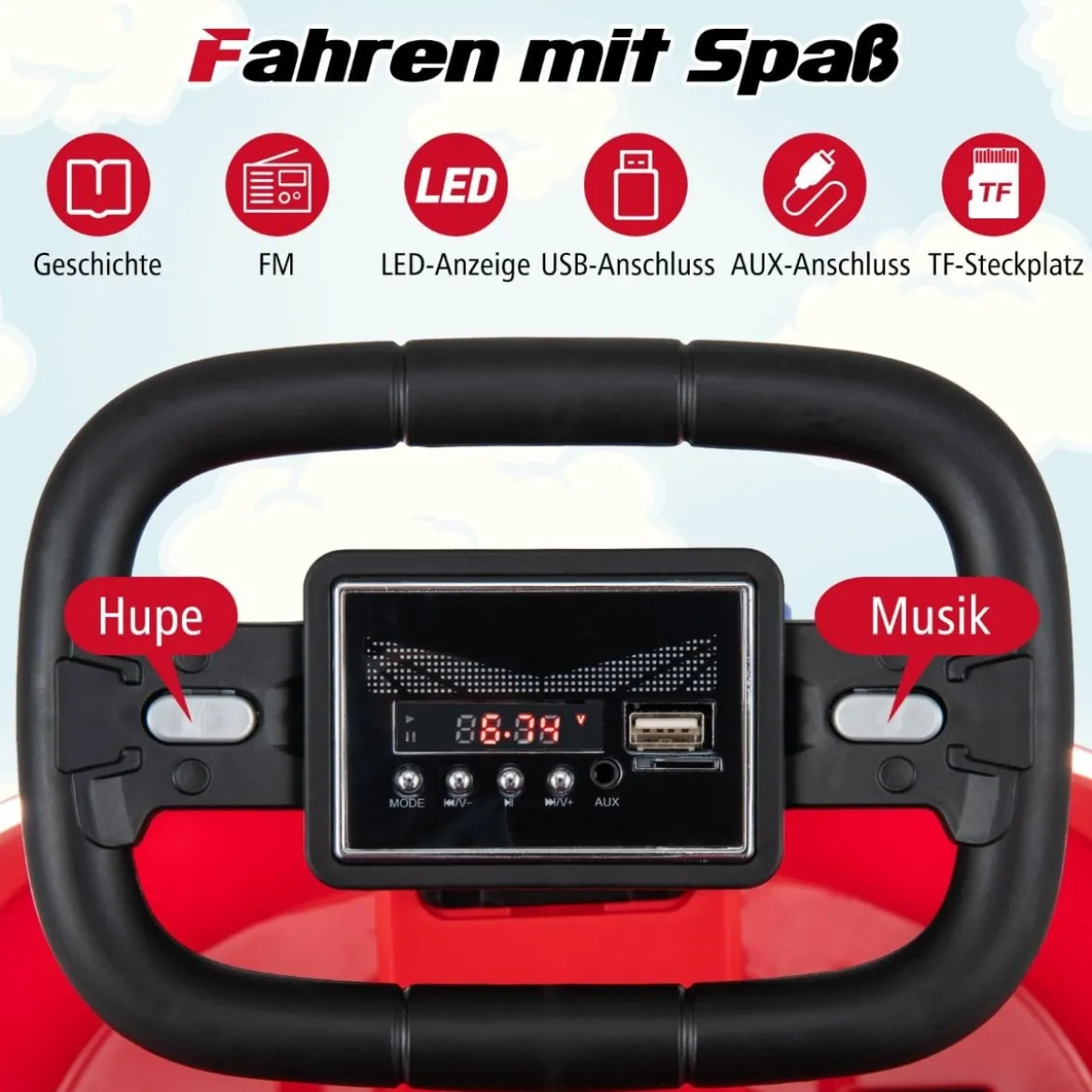 6V Kinder Autoscooter mit Musik & Lichtern & 360° Rotation Elektroauto Bumper car 1,5-3 km/h Rot