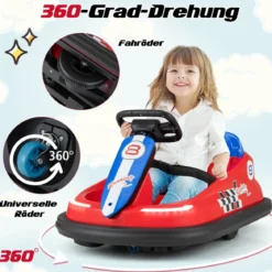 6V Kinder Autoscooter mit Musik & Lichtern & 360° Rotation Elektroauto Bumper car 1,5-3 km/h Rot