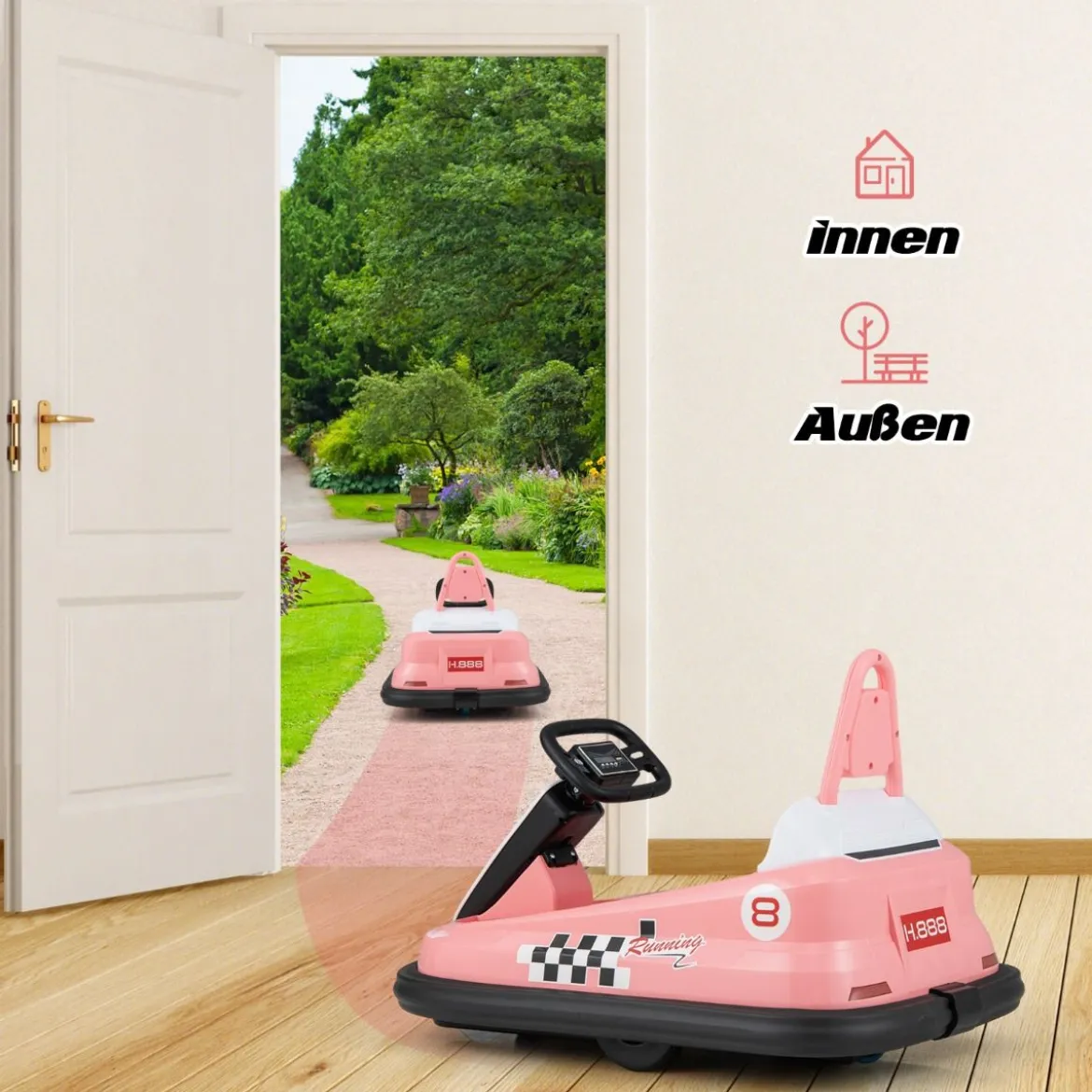 6V Kinder Autoscooter mit Musik & Lichtern & 360° Rotation Elektroauto Bumper car 1,5-3 km/h Rosa