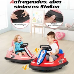 6V Kinder Autoscooter mit Musik & Lichtern & 360° Rotation Elektroauto Bumper car 1,5-3 km/h Rosa
