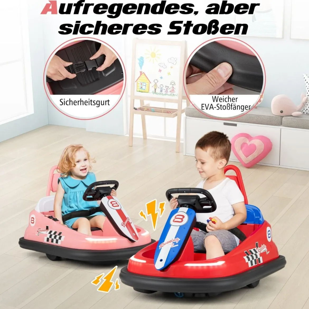 6V Kinder Autoscooter mit Musik & Lichtern & 360° Rotation Elektroauto Bumper car 1,5-3 km/h Rosa