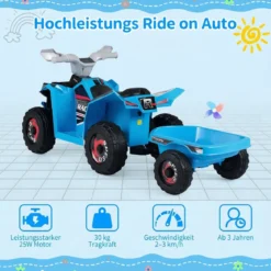 6V Kinder Elektrischer ATV mit Anhänger Elektrofahrzeug mit verschleißfesten Rädern Blau