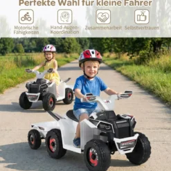 6V Kinder Elektrischer ATV mit Anhänger Elektrofahrzeug mit verschleißfesten Rädern Weiß