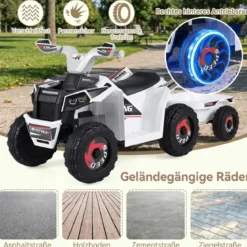 6V Kinder Elektrischer ATV mit Anhänger Elektrofahrzeug mit verschleißfesten Rädern Weiß