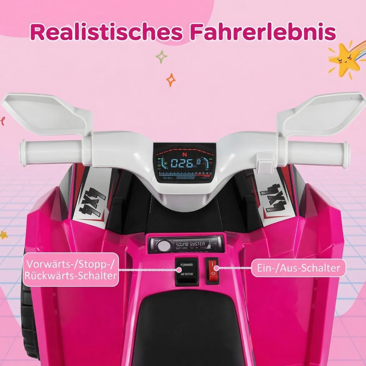 6V Kinder Elektrischer ATV mit Anhänger Elektrofahrzeug mit verschleißfesten Rädern Rosa