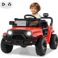 12V Kinder Elektroato Elektro Kinderauto mit Fernbedienung & Musik & Hupe & LED-Lichter Elektrofahrzeug mit 3 Geschwindigkeiten Rot