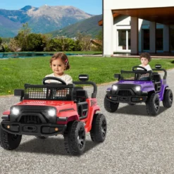 12V Kinder Elektroato Elektro Kinderauto mit Fernbedienung & Musik & Hupe & LED-Lichter Elektrofahrzeug mit 3 Geschwindigkeiten Rot