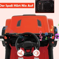 12V Kinder Elektroato Elektro Kinderauto mit Fernbedienung & Musik & Hupe & LED-Lichter Elektrofahrzeug mit 3 Geschwindigkeiten Rot