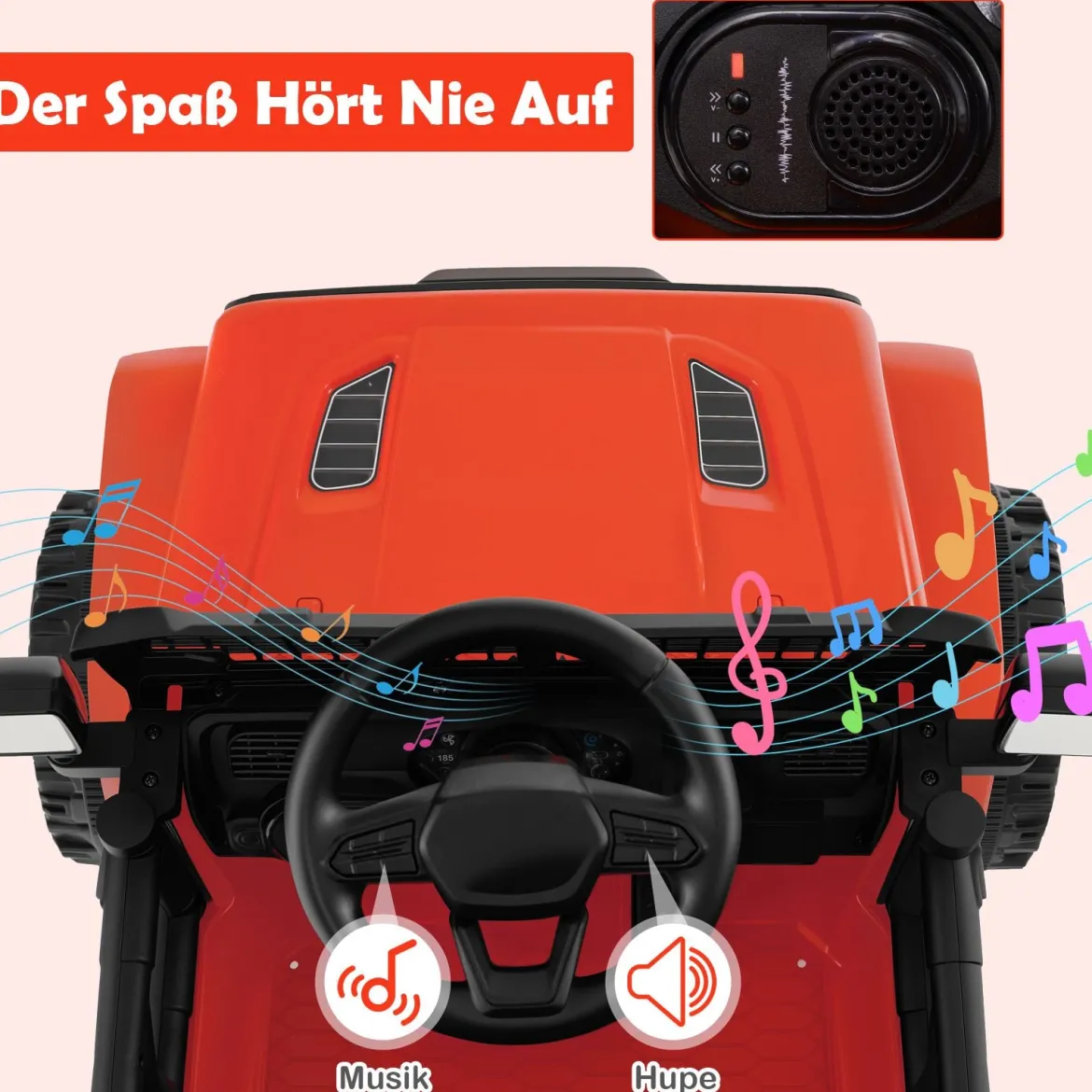 12V Kinder Elektroato Elektro Kinderauto mit Fernbedienung & Musik & Hupe & LED-Lichter Elektrofahrzeug mit 3 Geschwindigkeiten Rot
