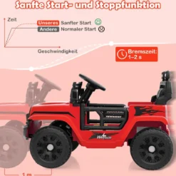12V Kinder Elektroato Elektro Kinderauto mit Fernbedienung & Musik & Hupe & LED-Lichter Elektrofahrzeug mit 3 Geschwindigkeiten Rot