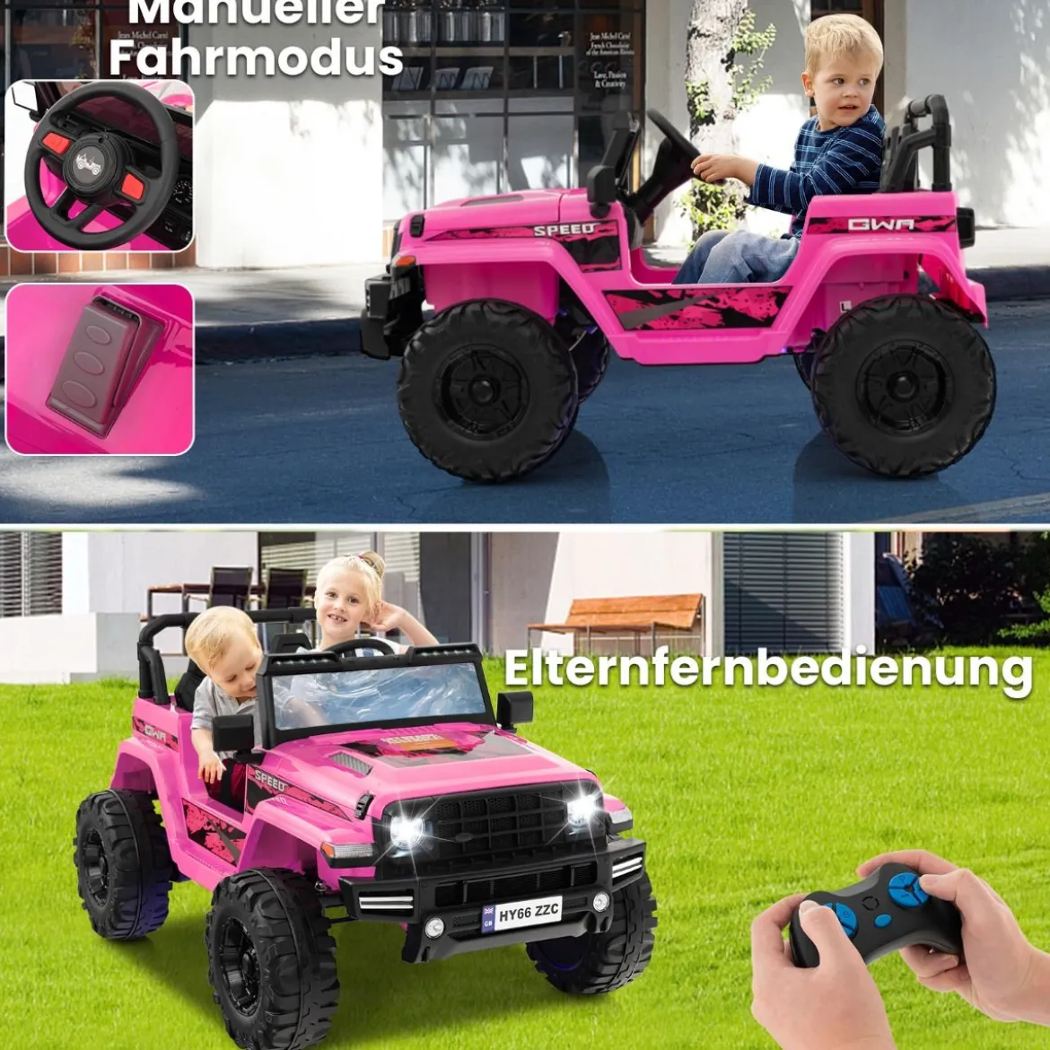 24V Kinder Elektroauto Kinderauto elektrisch 2 Sitzer 77 x 115 x 67 cm Rosa