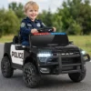 12 V Kinder Elektroauto mit Fernbedienung Blinkendem Blaulicht & Originalen Sirenengeräuschen Schwarz