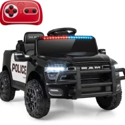 12 V Kinder Elektroauto mit Fernbedienung Blinkendem Blaulicht & Originalen Sirenengeräuschen Schwarz