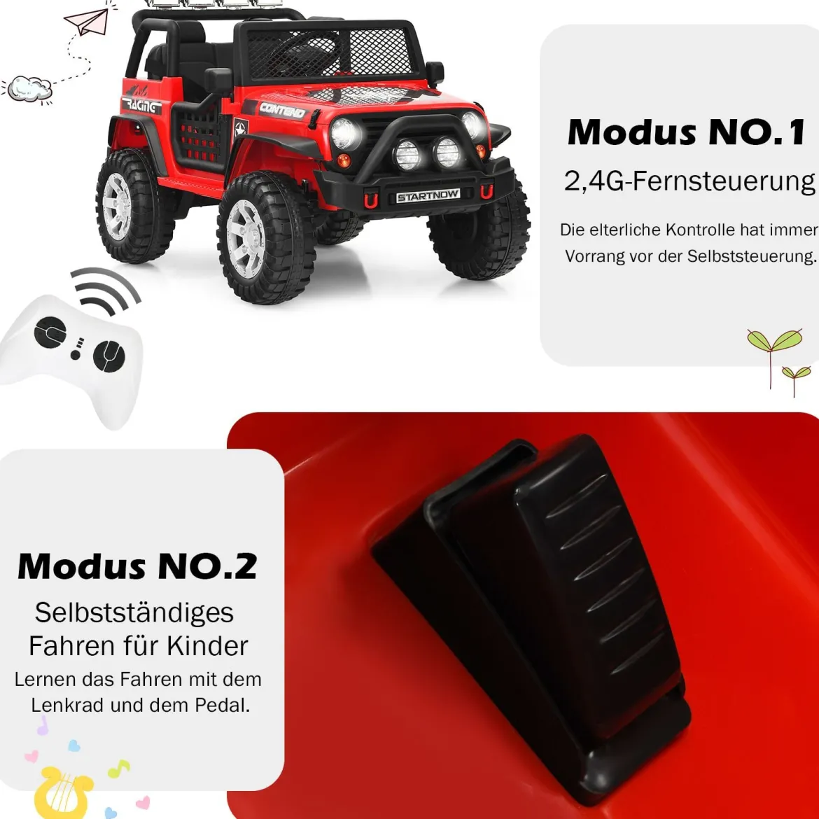 12V Kinder Elektroauto mit Fernbedienung & Licht & Musik Elektrisches Kinderfahrzeug