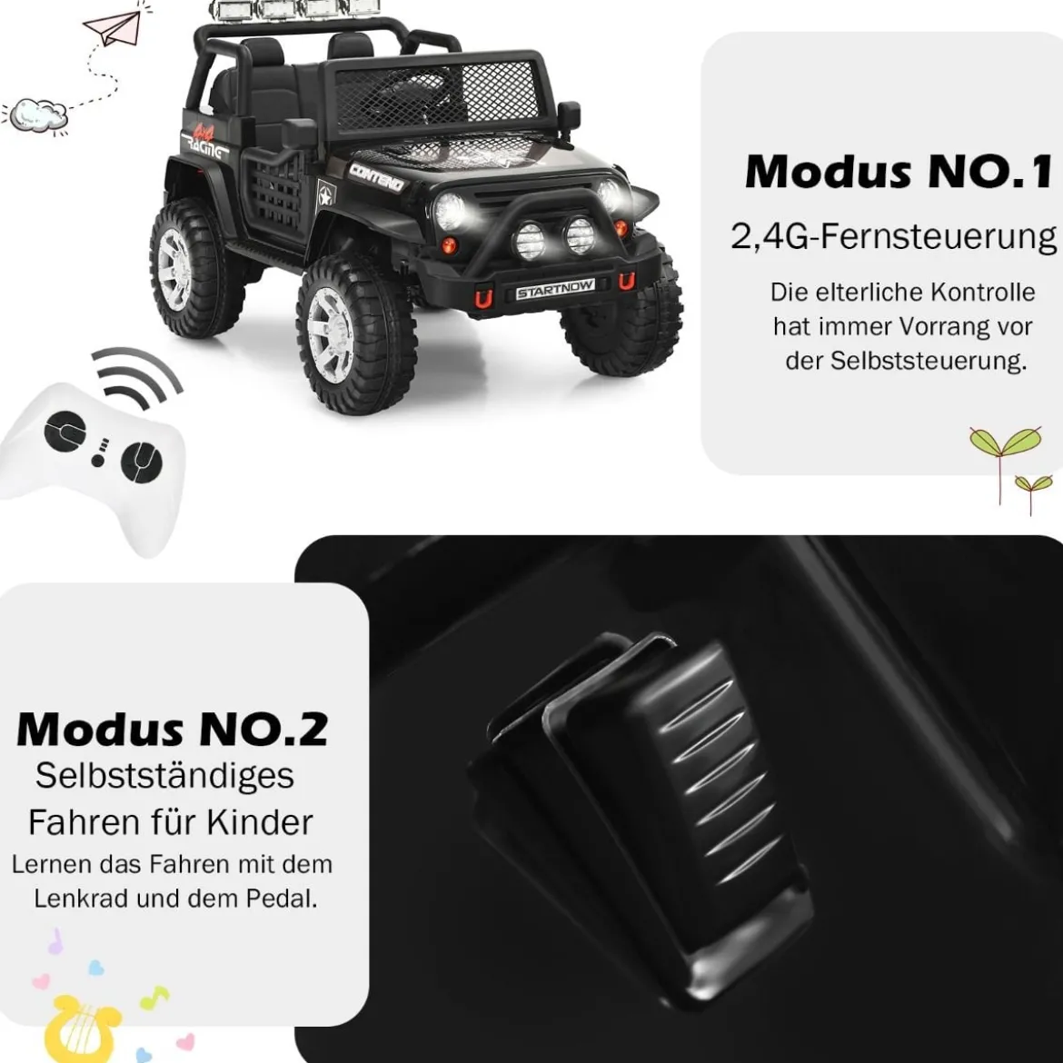 12V Kinder Elektroauto mit Fernbedienung & Licht & Musik Elektrisches Kinderfahrzeug
